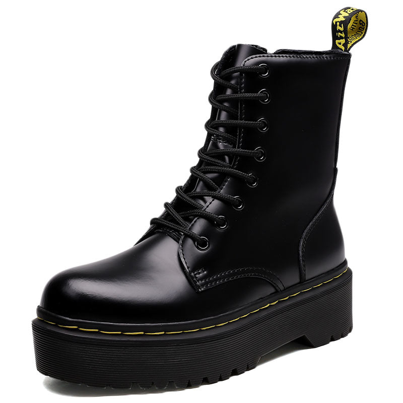 Bottines martin à lacets semelle épaisse zippé décontracté pour femme