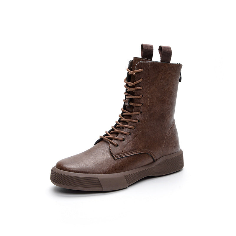Bottines rétro en cuir à lacets cheville doux pour femme