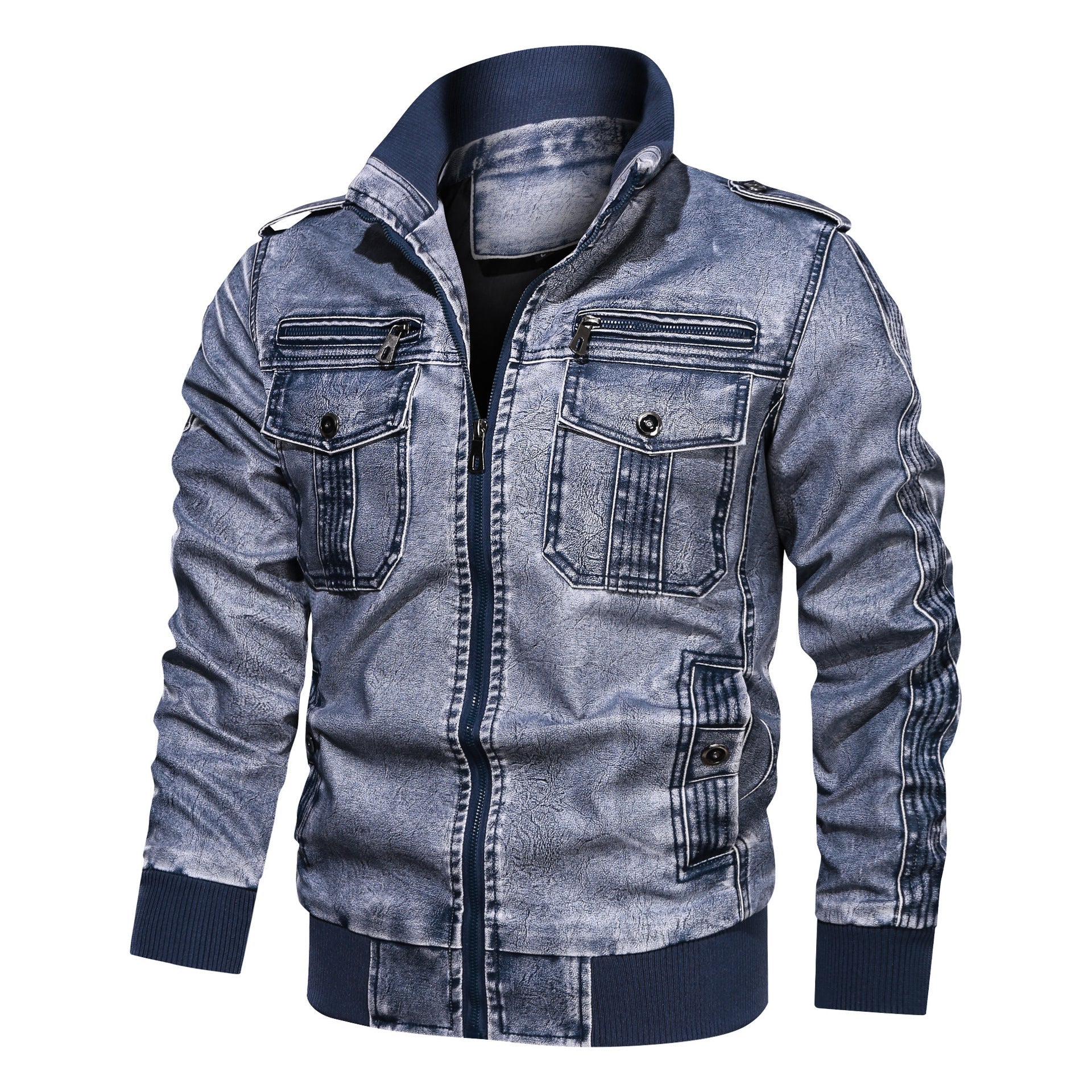 Men's Denim Style Motorcycle Leather Jacket Plus Size Casual Wear - LAKD London