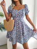 Robe fleuri mini taille haute évasé été décontracté pour femme