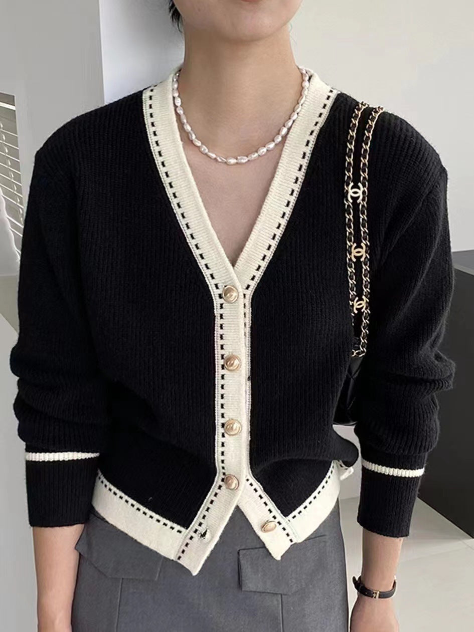Pull ample col V tricoté slimming bedford cord pour femme