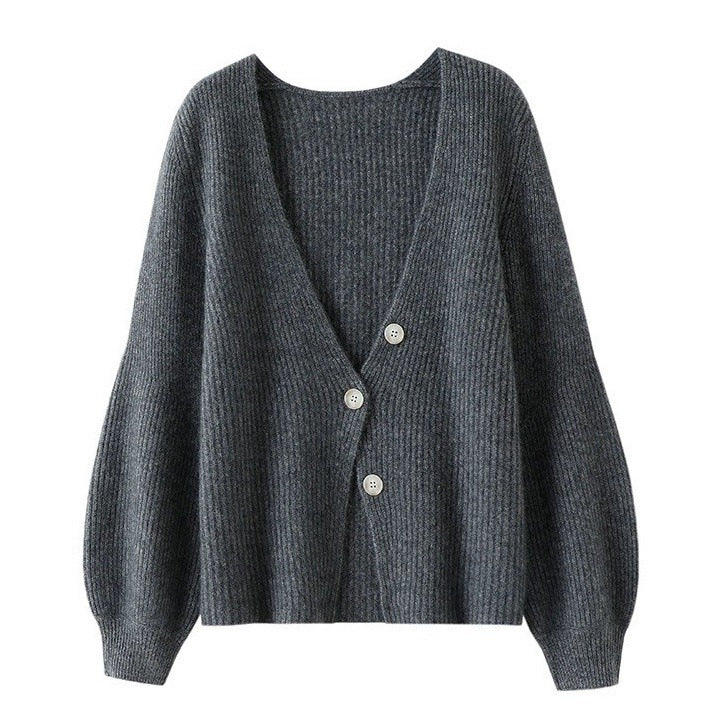 Gilet ample couleur unie tricoté boutonné pour femme