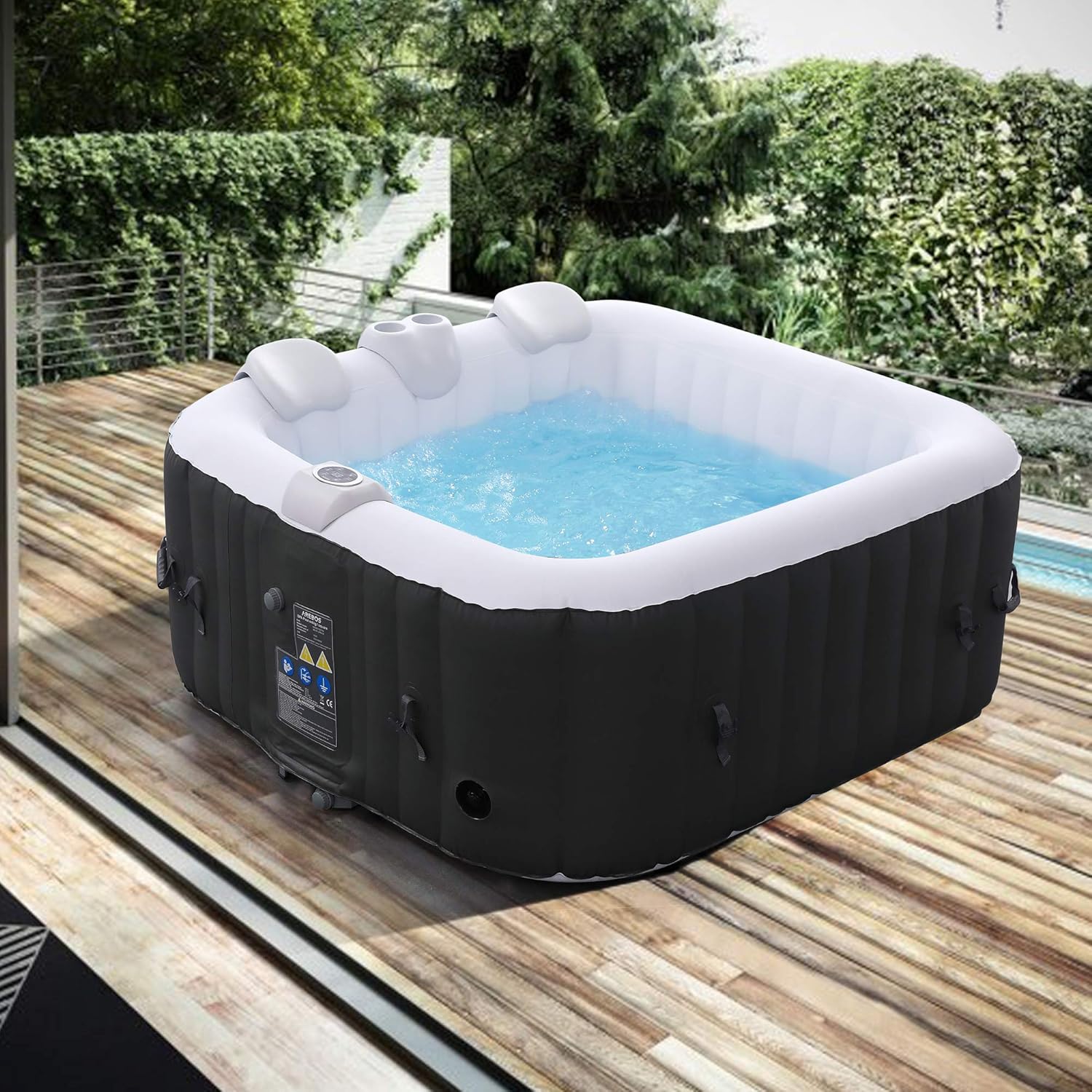 2026 Arebos Spa Gonflable | pour l'intérieur et l'extérieur | 4 Personnes | 154x154cm | 100 Jets de Massage | Spa Bien-être Chauffage | Massage Gonflable Carré | 600 litres