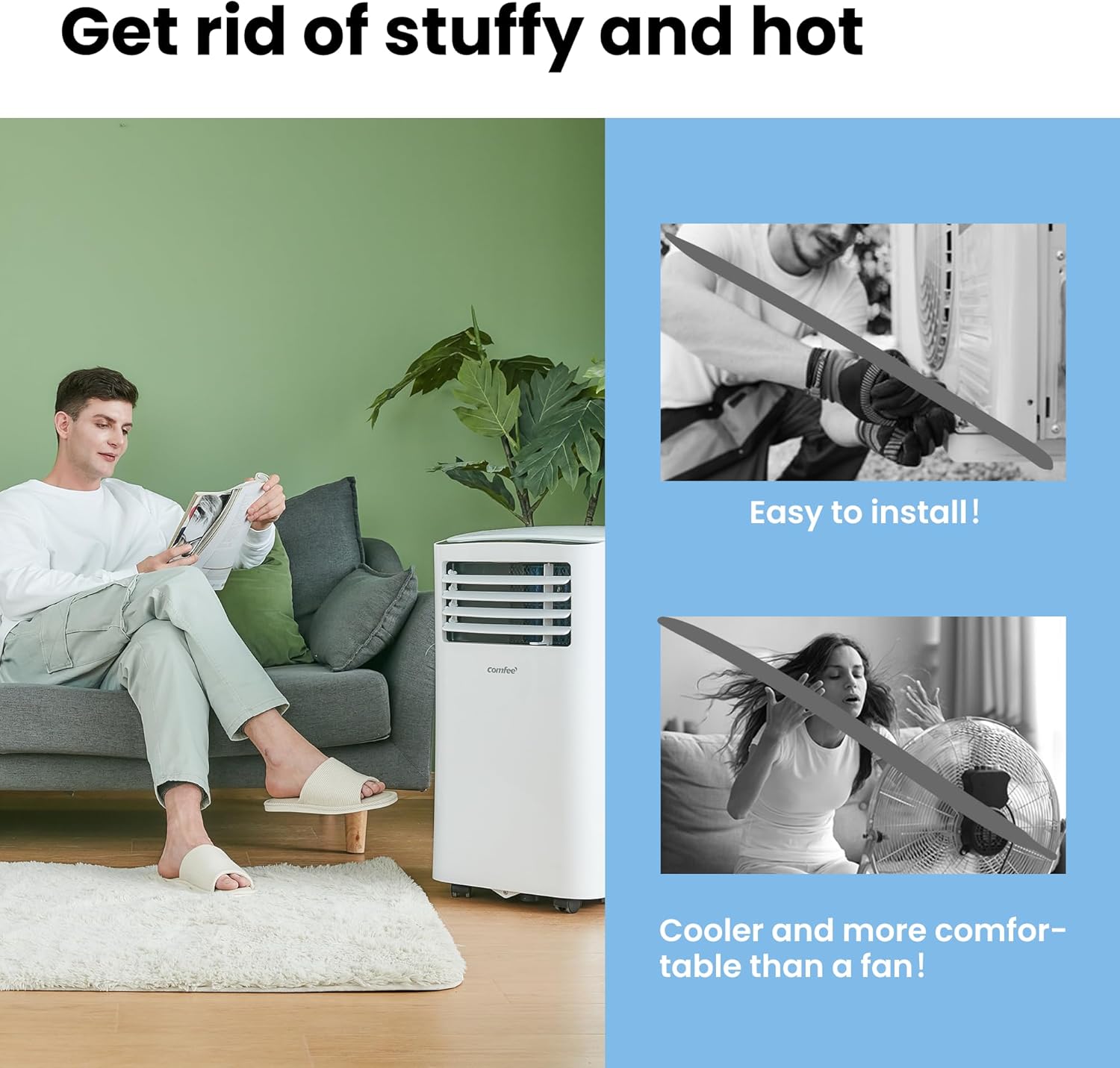2026 Climatiseur Mobile 9000 BTU/h 2,6kW, 3-EN-1 Refroidisseur Déshumidificateur Ventilateur, Fonction Follow me, Minuterie, Mode nuit, Pour salon et maison de 33㎡/88m³, MPPH-09CRN7, R290