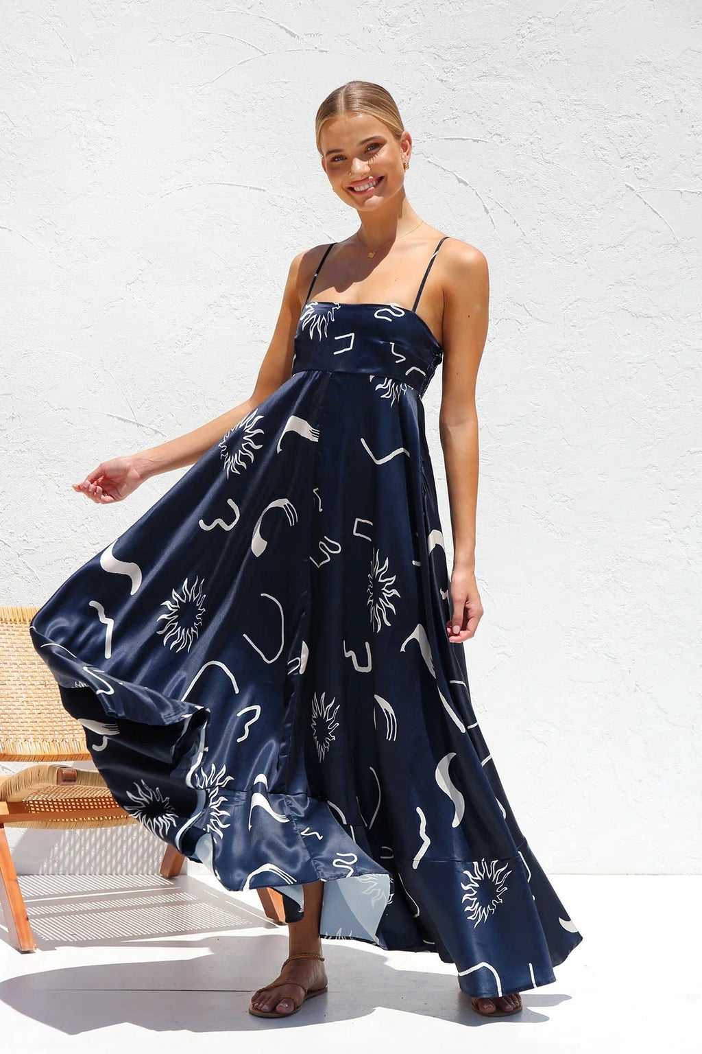 Robe fleuri imprimé à bretelles coupe ajustée maxi été élégant pour femme