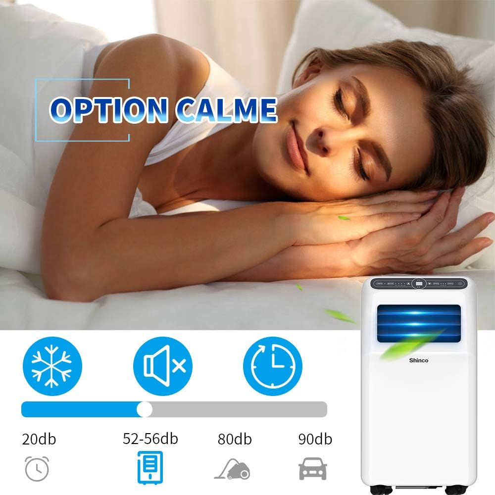 2026 SHINCO Climatiseur mobile, 7000 BTU 2,05kW, Refroidir&Ventilation&Déshumidification, taille de la pièce jusqu'à 54m³(18㎡), Climatiseur mobile avec tuyau d'évacuation et tuyau de vidange, mode sommeil