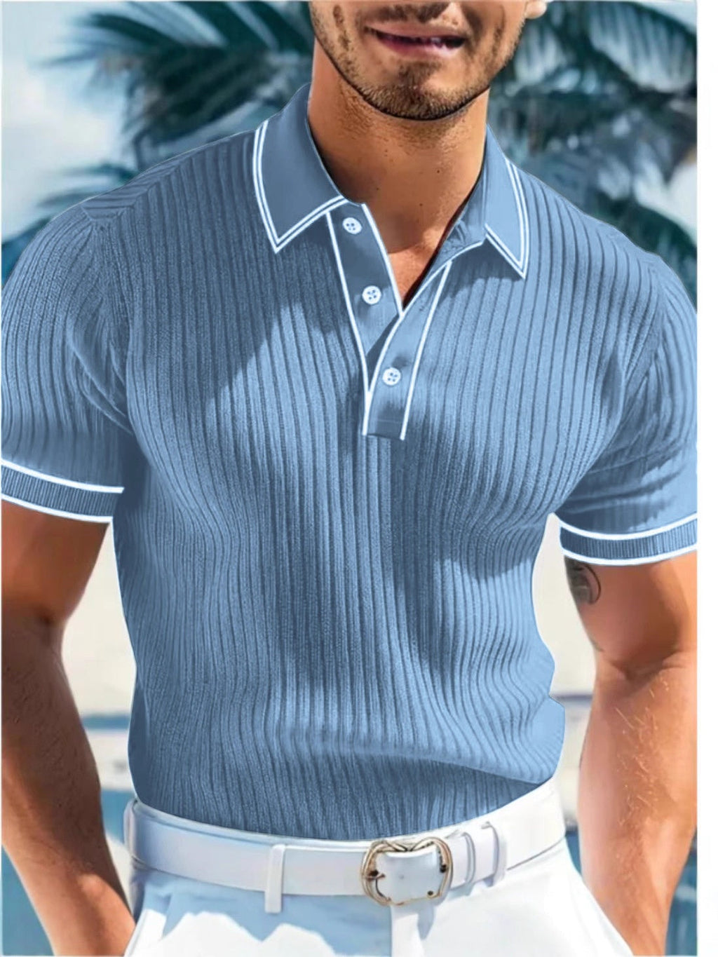 Polo manches courtes rayé décontracté été pour homme