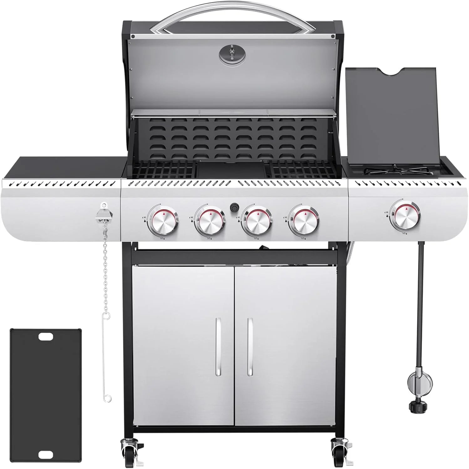 2026 R.W.FLAME 3 & 4-Brenner Propan-Gasgrills mit Seitenbrennern, für Outdoor-Kochen, BBQ, Terrasse, Camping