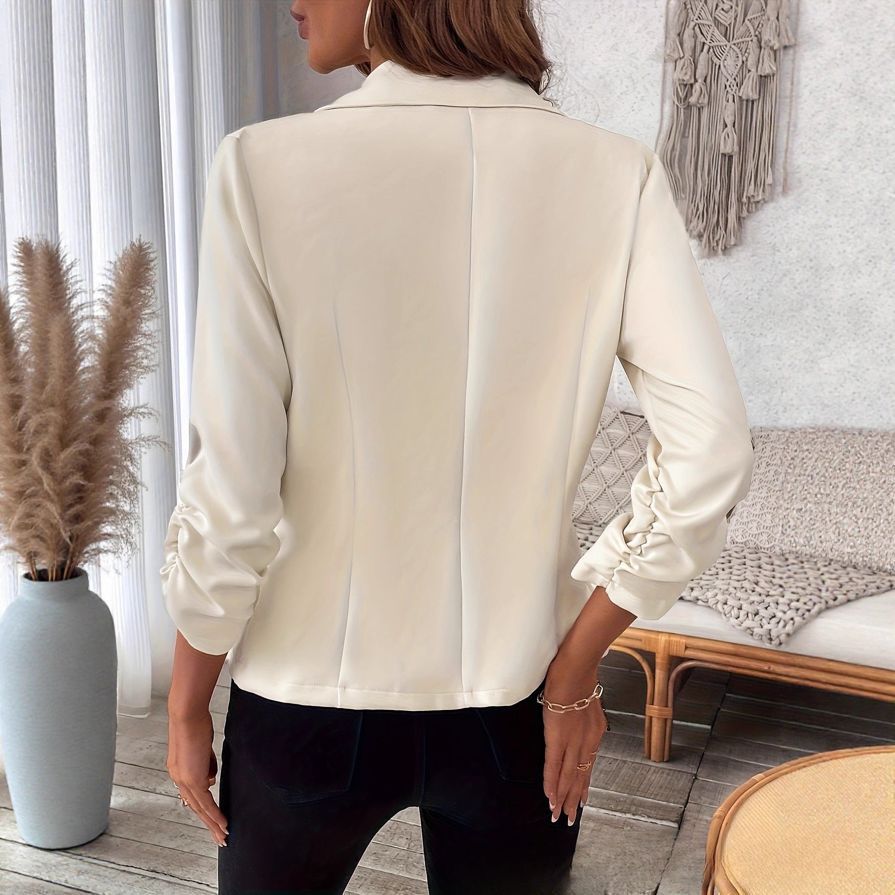 Blazer décontracté uni ville boutonné cuff plissé pour femme