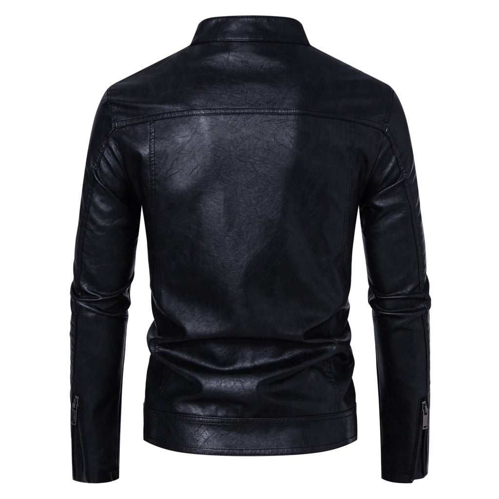 Men's Premium Casual Leather Jacket Stand Collar Coat - LAKD London