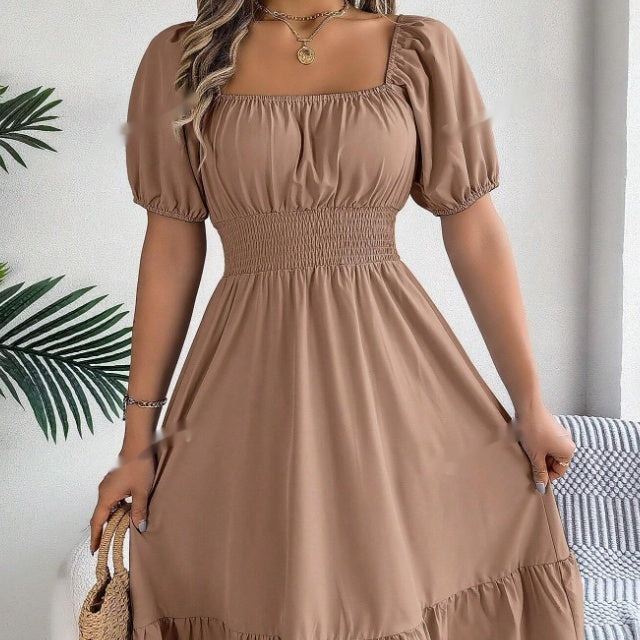 Women's Casual Vacation Puff Sleeve Floral Midi Dress Boho Style - LAKD London