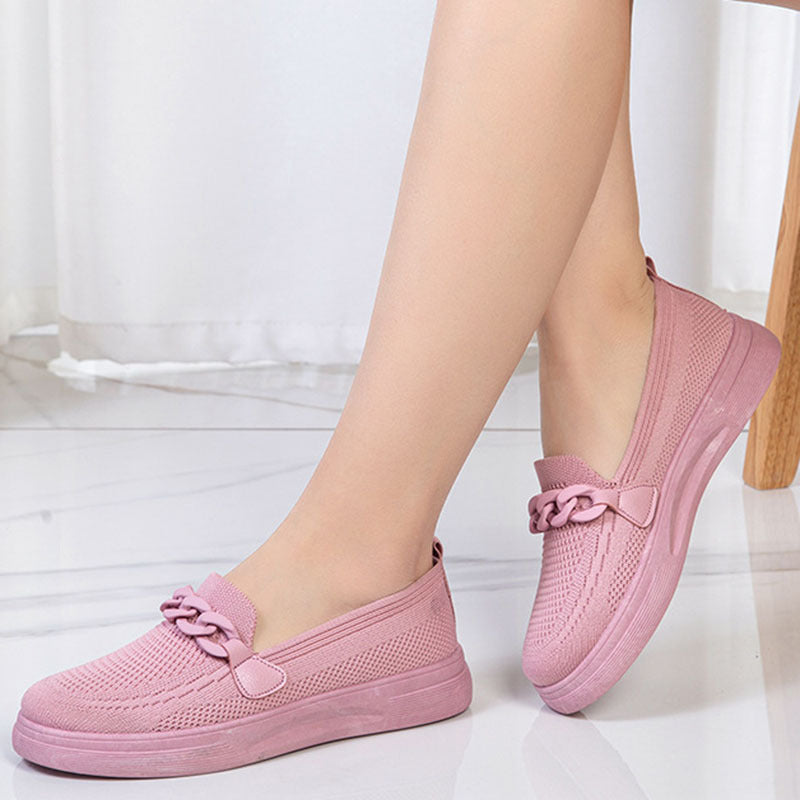 Ballerines confortable chaîne sans lacets bout rond décontracté pour femme
