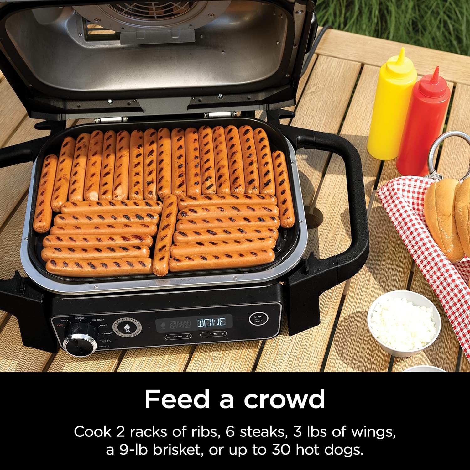 2026 Ninja Woodfire Pro Gril et fumoir 7 en 1 avec thermomètre, friteuse à air, barbecue, pâtisserie, grillades, grillades, barbecue électrique portable pour extérieur, gris