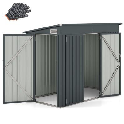 2026 Abri de Jardin Extérieur Abri à Outils de Jardin avec 2 Portes Design Incliné Aérations Cadre en Métal Galvanisé 235x117x185cm Gris Foncé