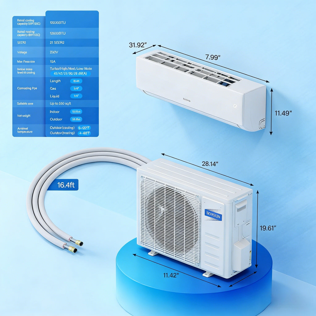 2026 12,000 BTU 21 SEER2 230V Mini Split Air Conditioner with Heat Pump Ductless Inverter & Install Kit