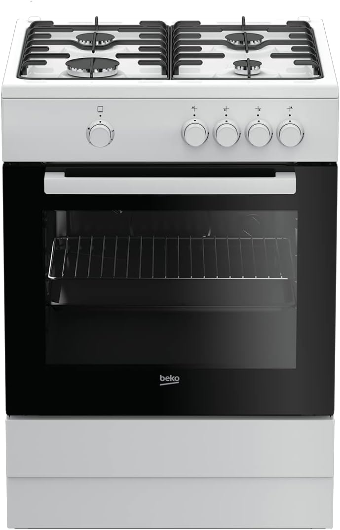 2026 beko FSG62000DW Beko-FSG62000DW-Cuisine et Four Intégré au Gaz, Plaque de cuisson avec 4 Cuisinières - Blanc, 60 x 60 x H 85 cm, 2900 W, 64 litres, acier inoxydable