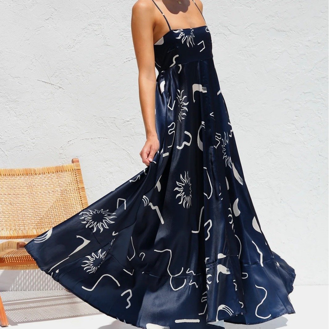 Robe fleuri imprimé à bretelles coupe ajustée maxi été élégant pour femme