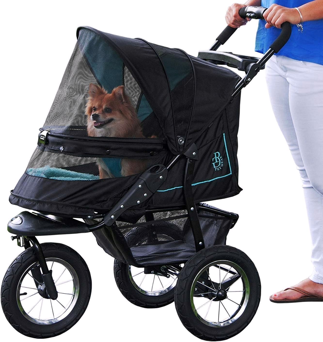 2026 Poussette pour animaux No-Zip NV pour chats et chiens Entrée sans fermeture éclair · Pliage à une main · Roues remplies de gel · Coussin en peluche & protection contre les intempéries inclus · 3 coloris