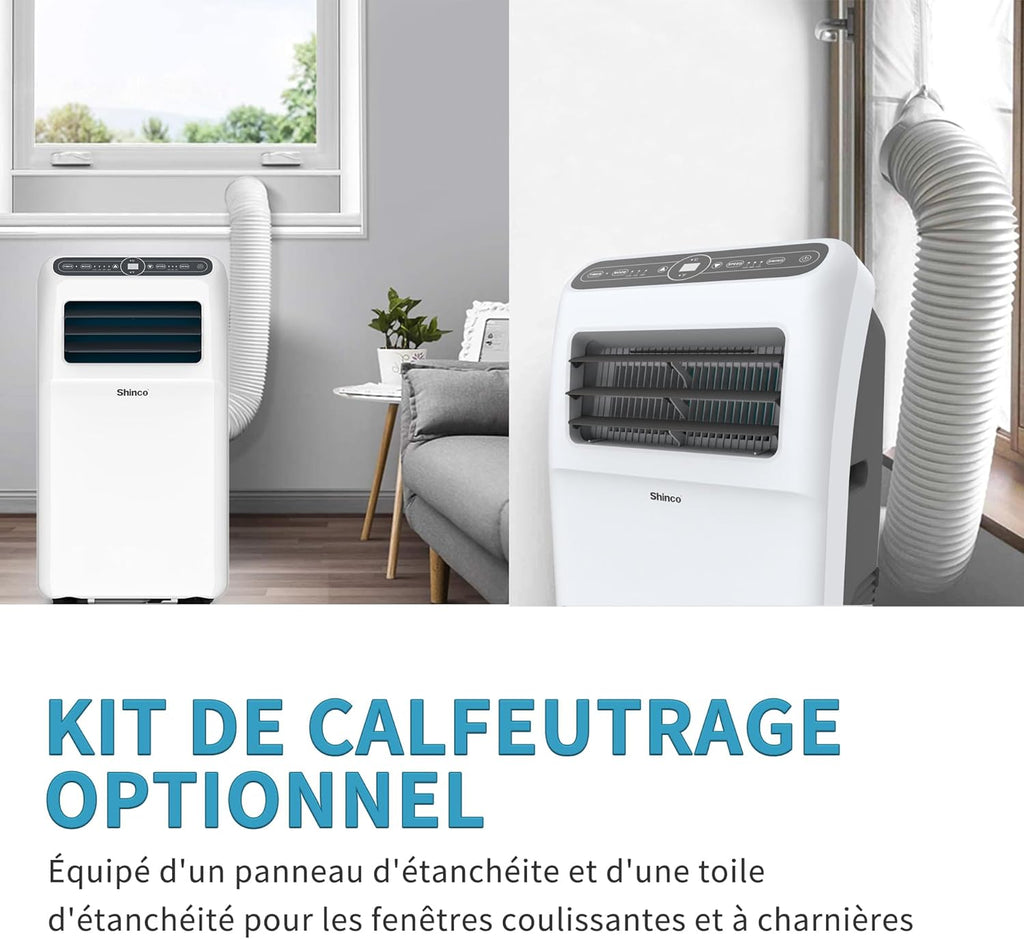 2026 SHINCO Climatiseur mobile, 7000 BTU 2,05kW, Refroidir&Ventilation&Déshumidification, taille de la pièce jusqu'à 54m³(18㎡), Climatiseur mobile avec tuyau d'évacuation et tuyau de vidange, mode sommeil