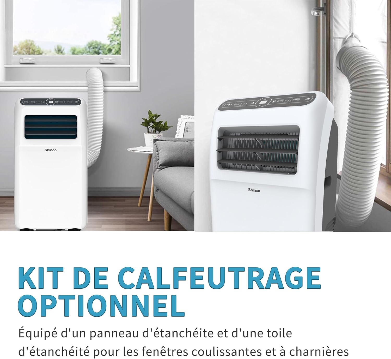 2026 SHINCO Climatiseur mobile, 7000 BTU 2,05kW, Refroidir&Ventilation&Déshumidification, taille de la pièce jusqu'à 54m³(18㎡), Climatiseur mobile avec tuyau d'évacuation et tuyau de vidange, mode sommeil