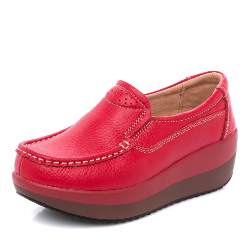 Chaussures en cuir véritable épais soled plateforme décontracté pour femme