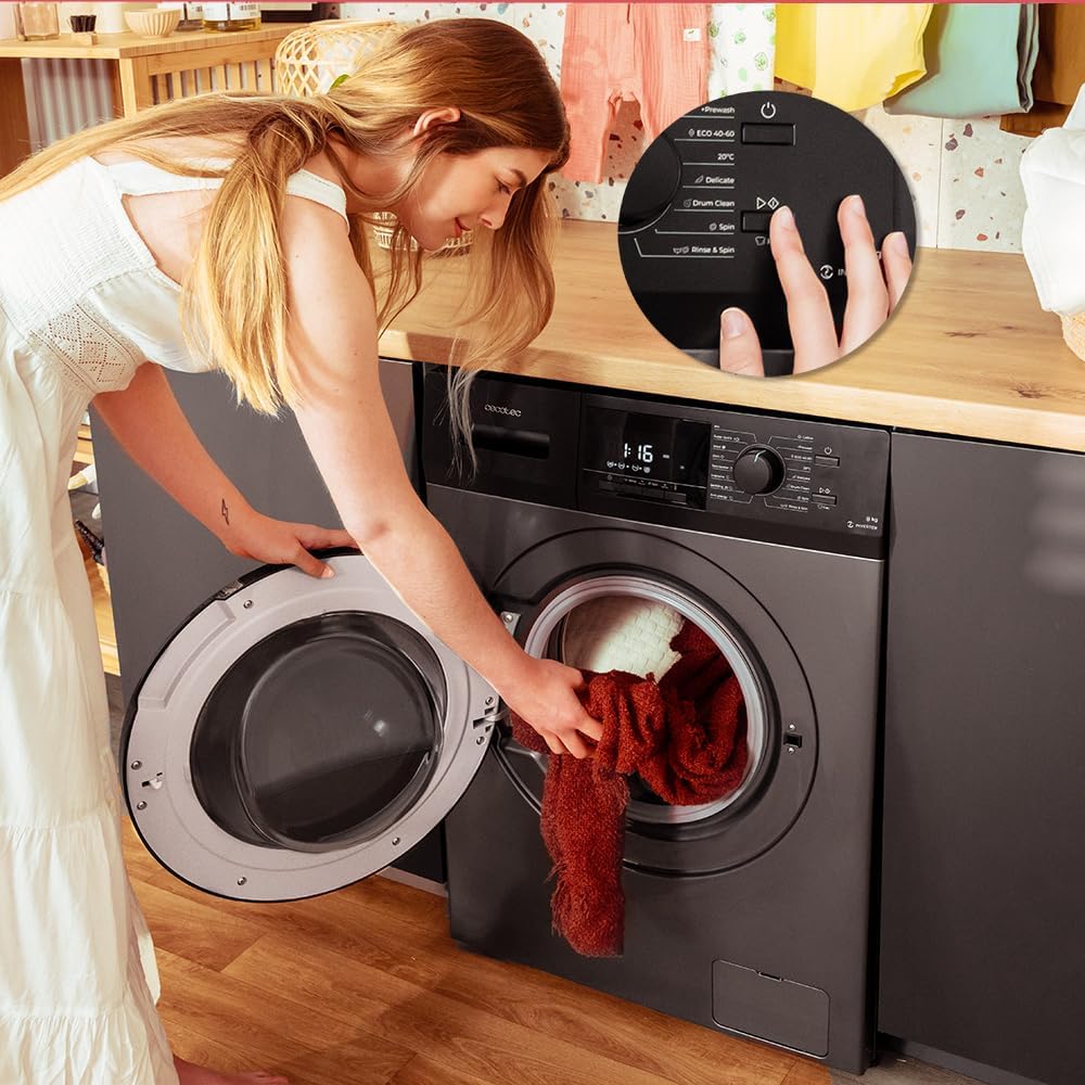 2026 Cecotec Lave-Linge 9Kg Chargement Frontal Bolero Dresscode 9410 Inverter A. 1900W, 1400 tr/min Réglable, 16 Programmes, Faible Consommation d'Énergie, Vapeur, Stérilisation du Linge