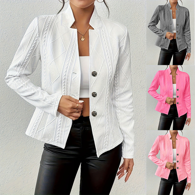 Blazer col montant boutonnage simple coupe ajustée bureau pour femme