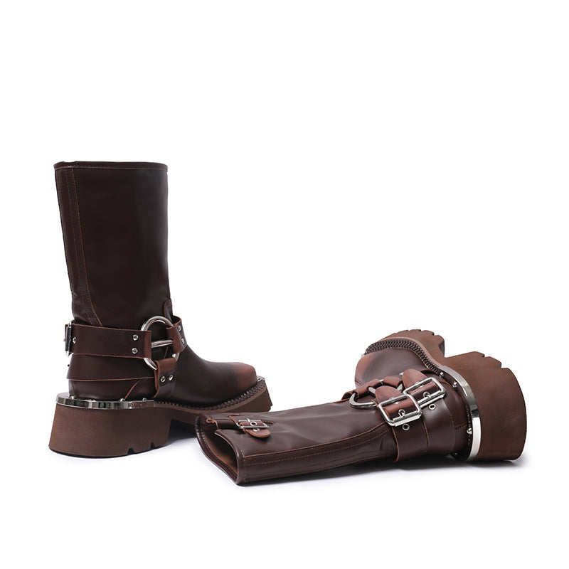 Womens Chunky Height Increasing Boots | Leather Western Denim Ankle Boots - LAKD London