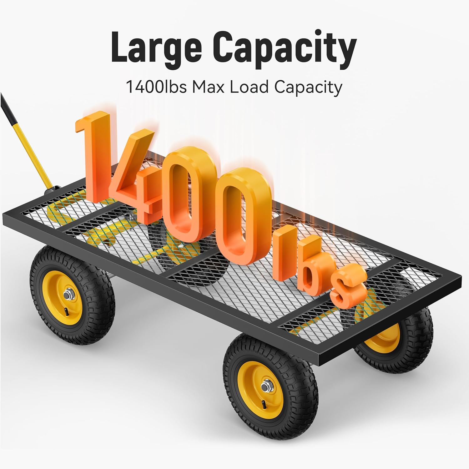 2026 Steel Garden Cart, 2-in-1 1400 lbs Heavy Duty Utility Wagon, with Removable Mesh Sides to Convert into Flatbed, 240° U-Turn 13" Pneumatic Tires Garden Wagon for Farm Yard Lawn Garden Camping