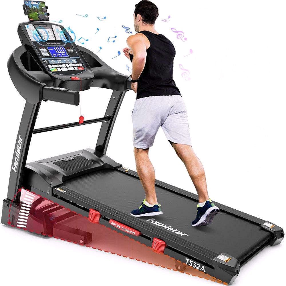 2026 Tapis de course pliable Famistar pour la maison avec inclinaison automatique à 15 niveaux, capacité de 300 lbs, vitesse allant jusqu'à 10 MPH