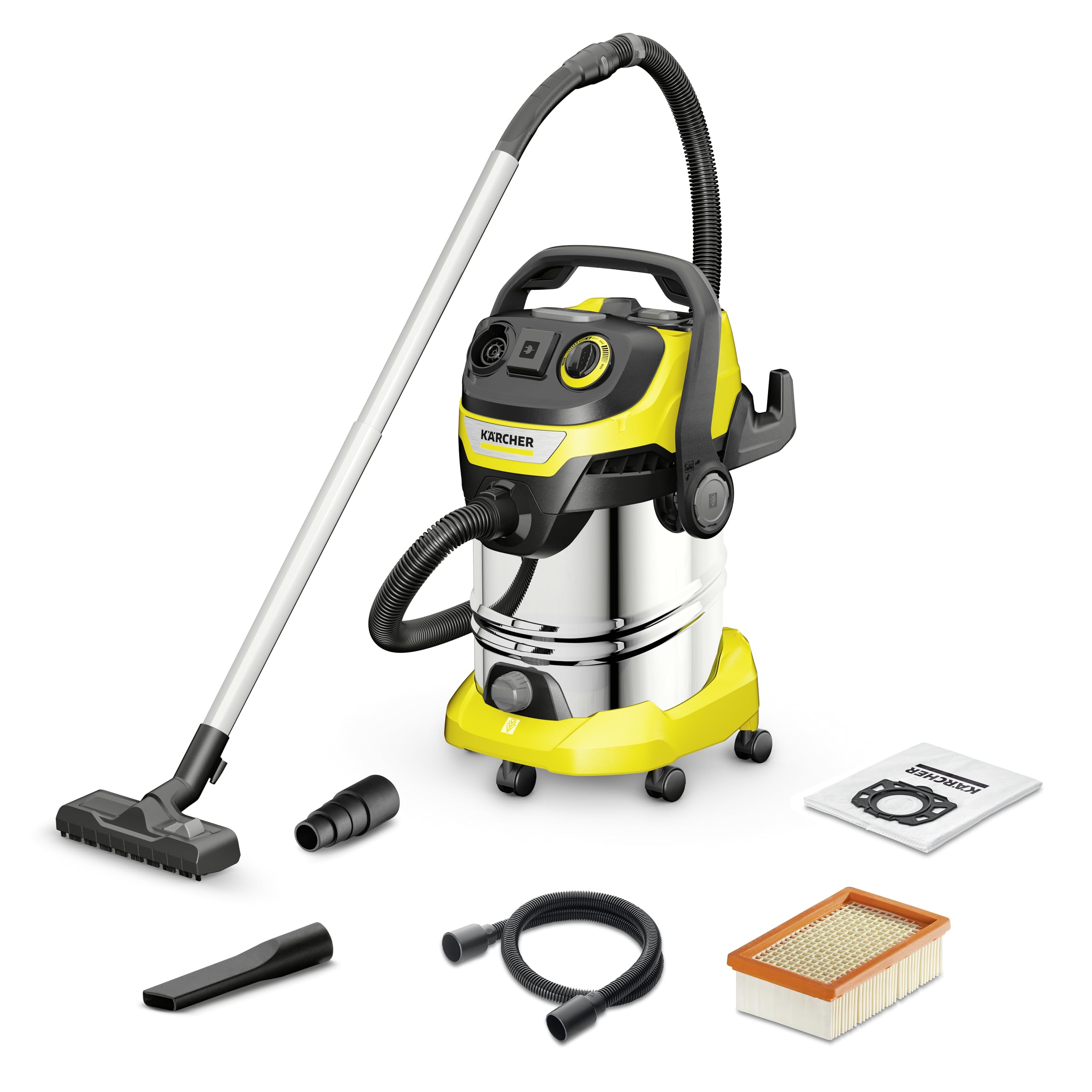 2026 Kärcher Aspirateur Eau et Poussières WD 6 P S V-30/6/22/T, Prise de Courant, Filtre Plissé Plat, Fonction de Nettoyage, 1300 W, Cuve : 30 l et Bouchon de Vidange, Tube d'Aspiration : 2,2 m