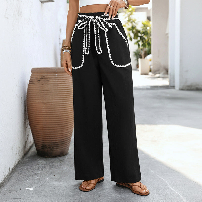 Pantalon coupe décontractée couleur blocked jambes droites décontracté pour femme