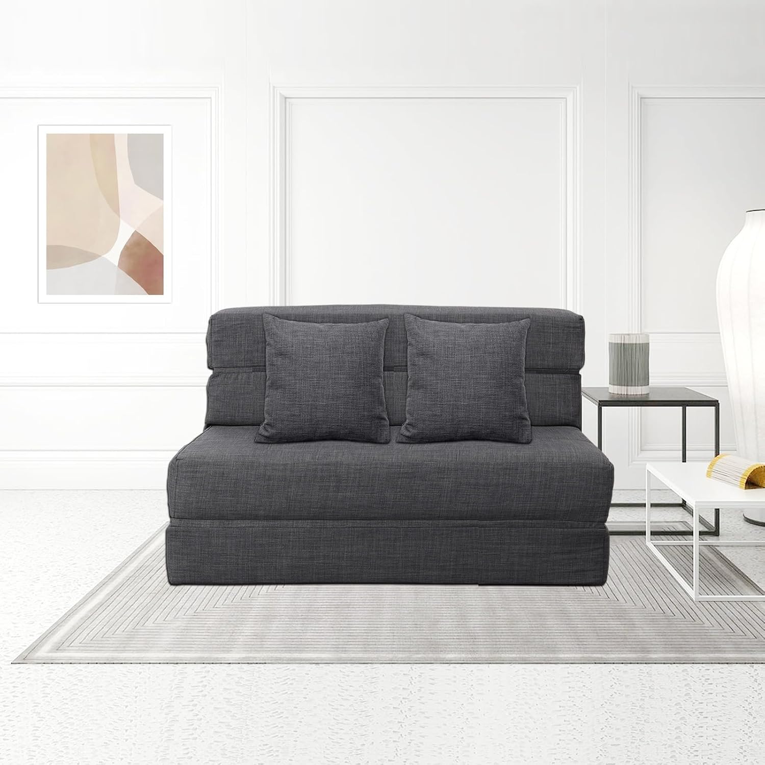2026 ANONER Canapé Convertible 2 Places 150cm de Large, Pliable en Mousse à Mémoire de Forme & 2 Oreillers, Lit Pliant de Sol pour Chambre Salon, Gris Foncé
