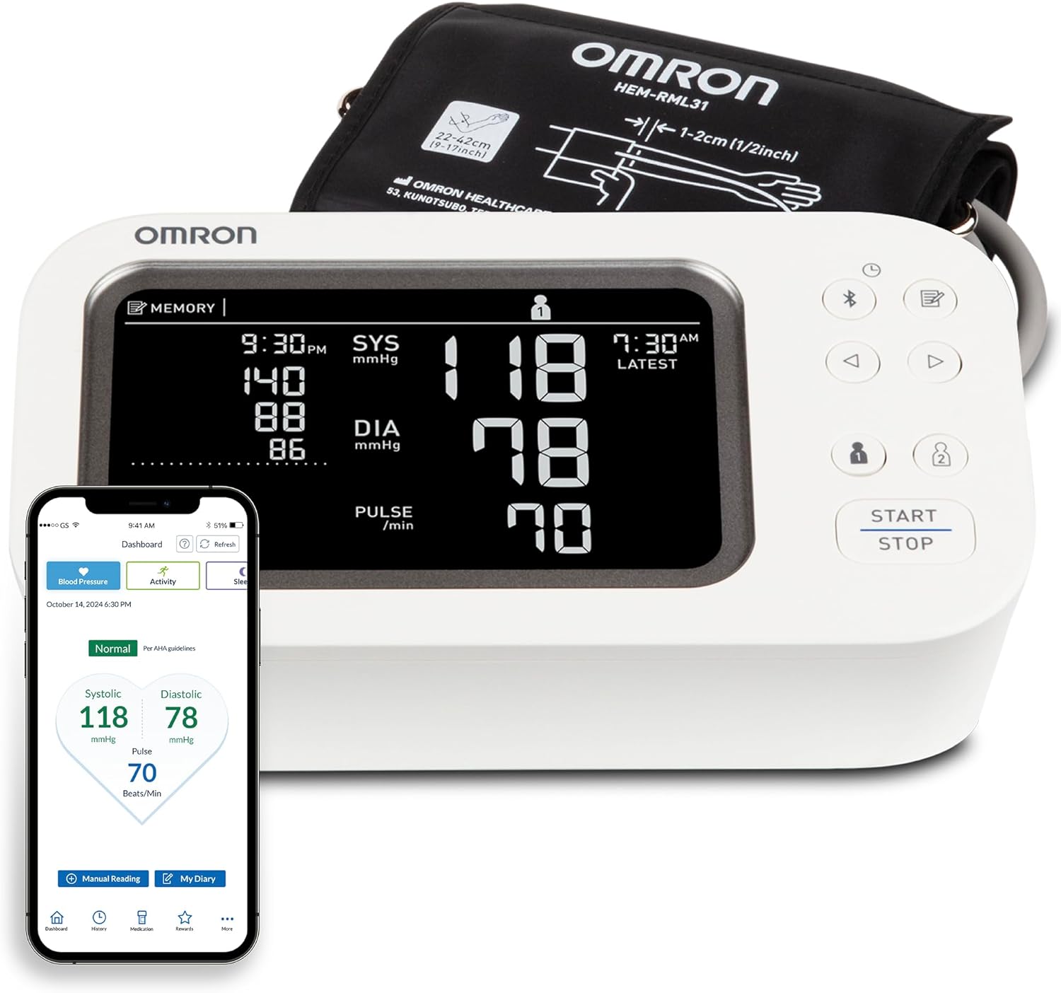 2026 2025 OMRON Platinum Tensiomètre Bras Supérieur – Manchette Cliniquement Validée pour la Pression Artérielle – Utilisez l’Application OMRON Connect pour Mesures Illimitées Gratuites