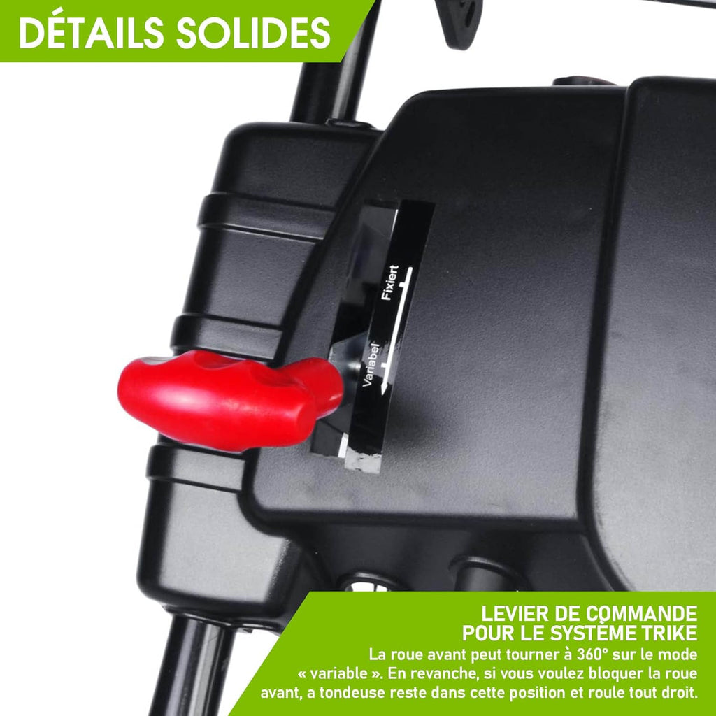 2026 BRAST tondeuse thermique 3 roues TRIKE E-START 224cc 53cm tractée démarrage électrique mulching 4en1 capot en tôle en acier 60l - moteur 4 temps de la marque française GT reglable