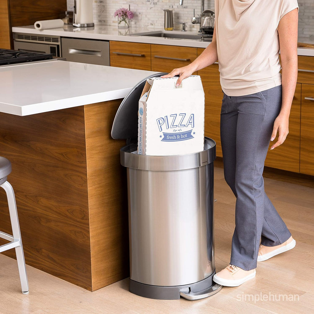2026 2025 Simplehuman Poubelle de Cuisine Semi-Ronde à Ouverture au Pied 60 Litres avec Couvercle à Fermeture Douce, Acier Inoxydable Brossé