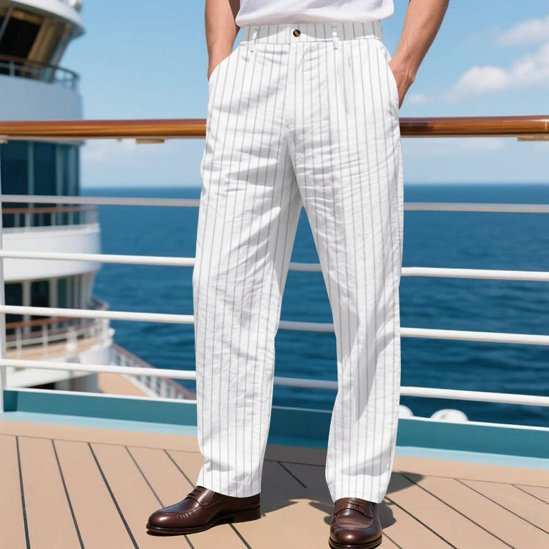 Pantalon rayé en coton et lin cool décontracté confort pour homme