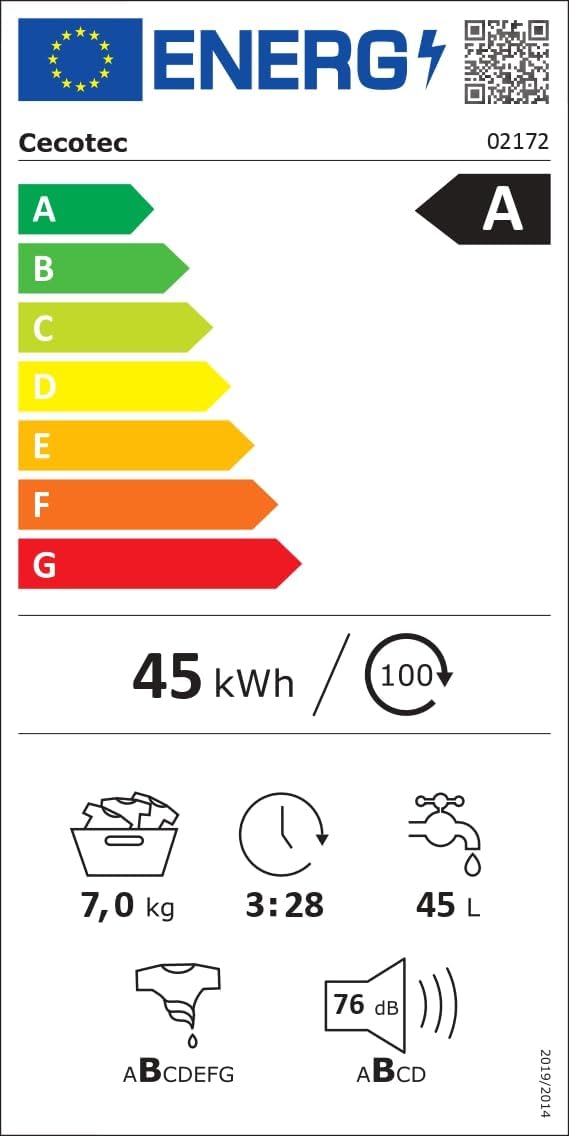 2026 Cecotec Lave-Linge 9Kg Chargement Frontal Bolero Dresscode 9410 Inverter A. 1900W, 1400 tr/min Réglable, 16 Programmes, Faible Consommation d'Énergie, Vapeur, Stérilisation du Linge