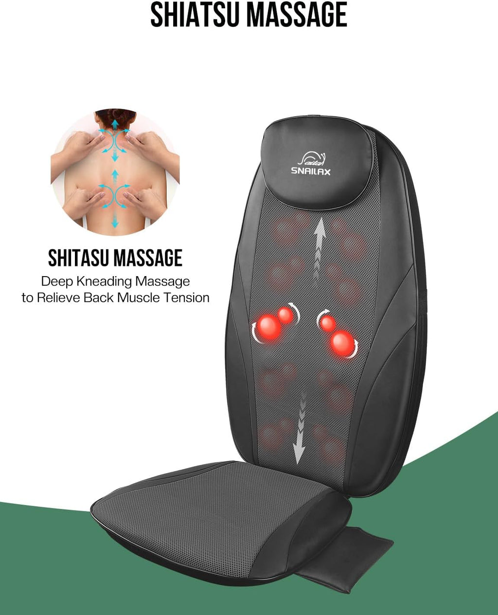 2026 2025 Coussin de Massage Shiatsu Snailax avec Chaleur – Coussin de Fauteuil Massant pour Dos, Massage Kneading pour Maison et Bureau