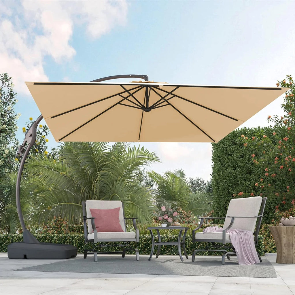 2026 Grand Patio Deluxe Ampelschirm aus Aluminium, rechteckig, mit Ständer, 3 x 3 m, Champagner