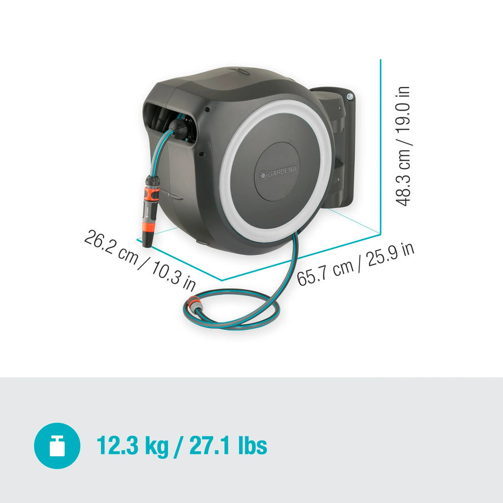 2026 Gardena Wand-Schlauchbox RollUp XL 35 m Exklusiv für Amazon: flexible Bewässerung für große Gärten, Schwenkbare Schlauchbox, inkl. 35 m Qualitätsschlauch mit Brause & Reinigungsspritze (18632-60)