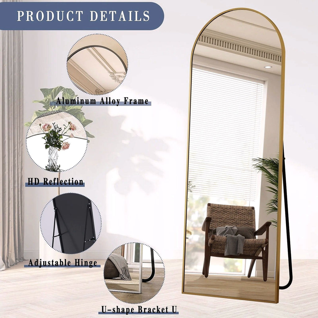 2026 Miroir sur pied au design arc métallique – Miroir de corps entier à monter au sol ou au mur