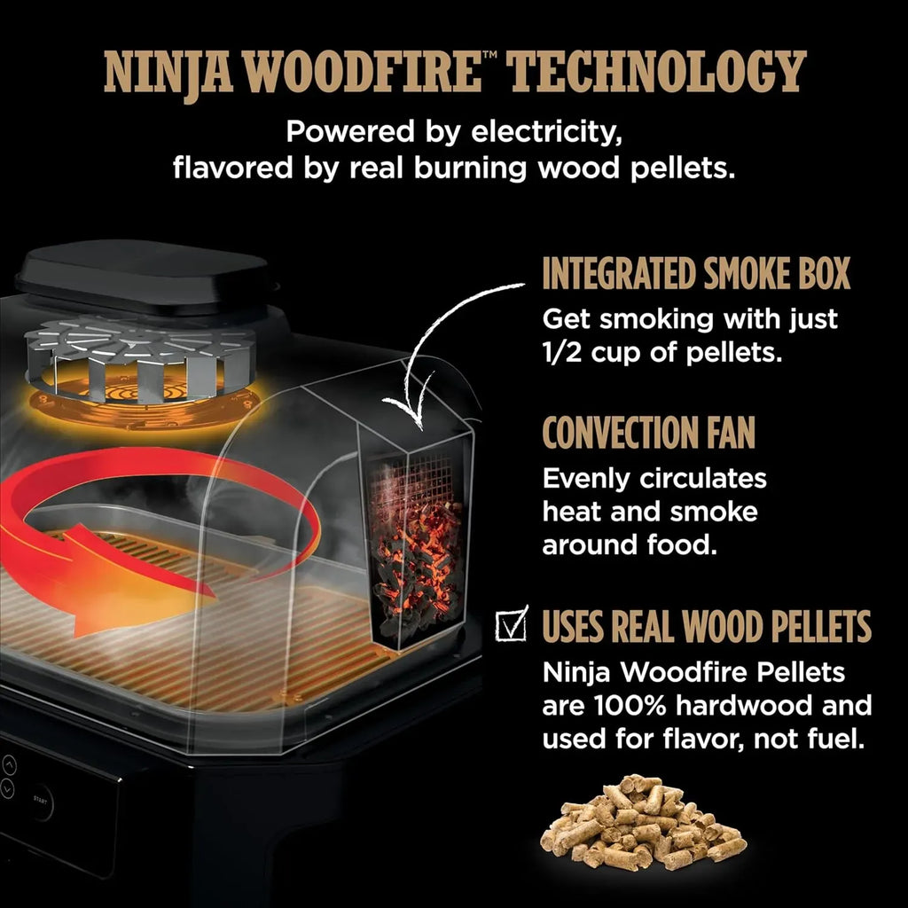 2026 Premium XL Outdoor-Grill & Smoker, Bluetooth, App-fähig, 7-in-1 Master Grill, BBQ-Smoker, Outdoor-Heißluftfritteuse, Woodfire-Technologie, 2 eingebaute Thermometer, Schwarz