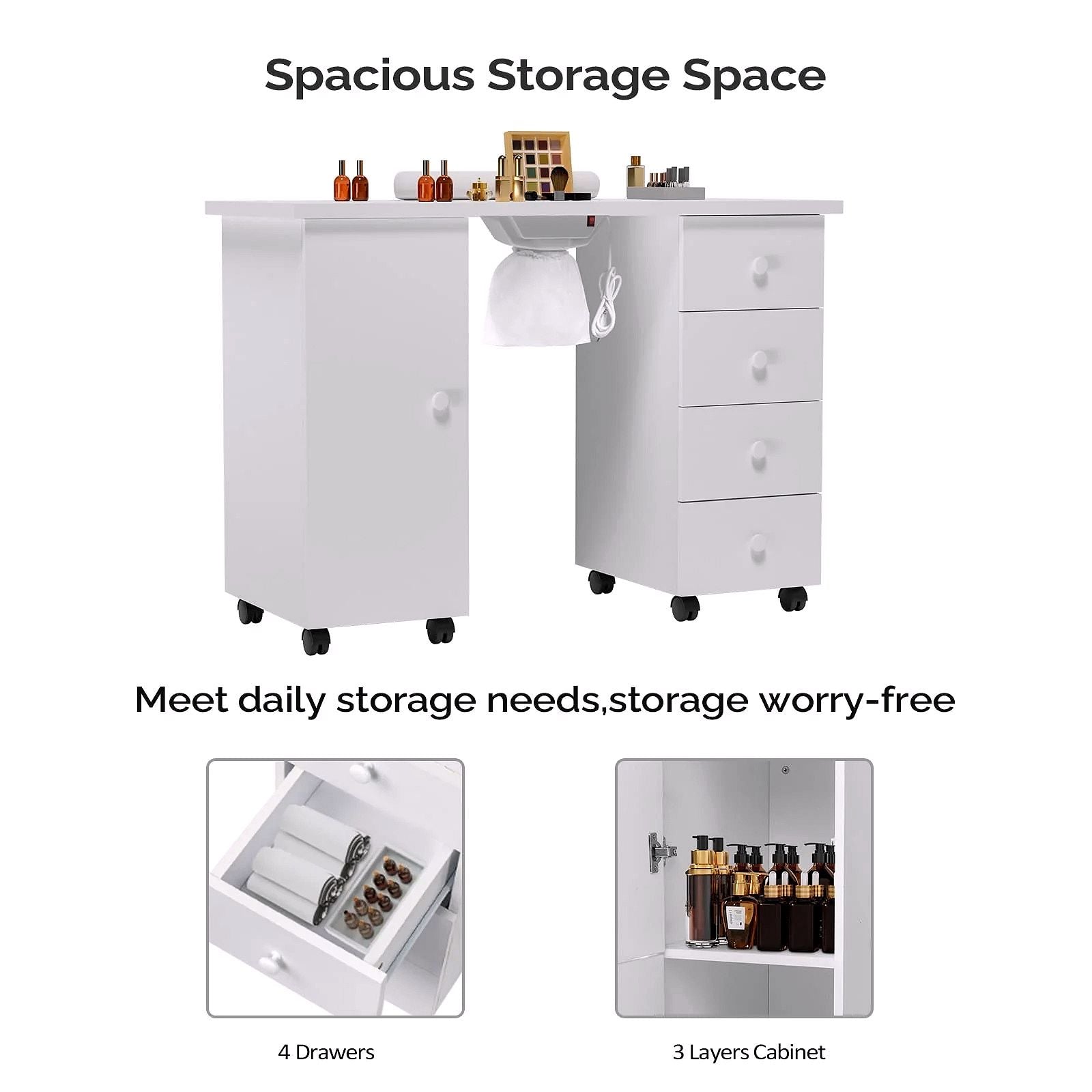 2026 Table de Manucure OmySalon avec Aspirateur Électrique Intégré (Système d’Aspiration Downdraft)