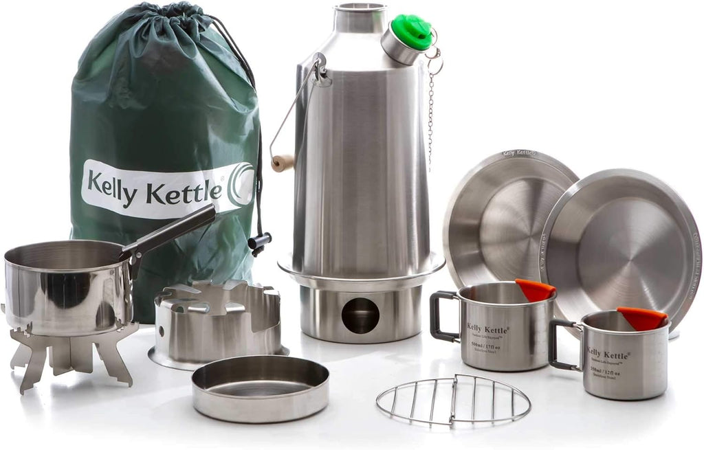 2026 Kelly Kettle Ultimate Base Camp Kit – 54 oz großer Campingkessel aus Edelstahl, leichter Campingkessel mit Pfeife, Kelly Kettle-Kocher zum Angeln, Jagen, Wandern