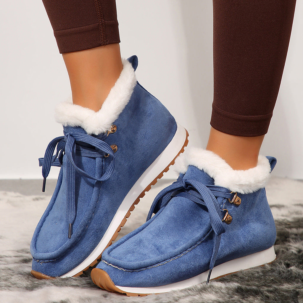 Bottes hiver à lacets daim chaud doublure peluche pour femme