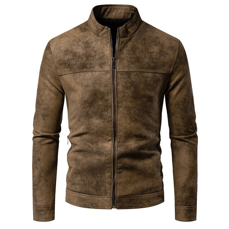 Veste rétro à nouer-dye en cuir doublure chaude hiver pour homme