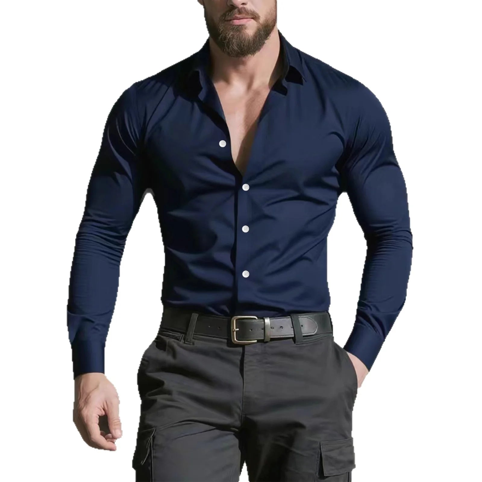 2026 Men's Casual Long Sleeve Glossy Button Down Slim Fit Shirt