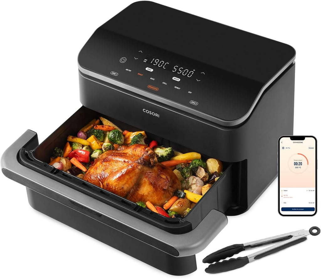 2026 COSORI Air Fryer 10L Twinfry,Dual Zone Avec S&eacute;parateur Amovible,Capacit&eacute; Flexible de 10L,Friteuse sans Huile 6-en-1,35℃-240℃,66% d'&Eacute;nergie en Moins,Livre de Recettes et Application