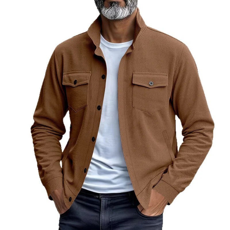 2026 Men's Corduroy Stand Collar Jacket with Multi Pockets and Casual Style